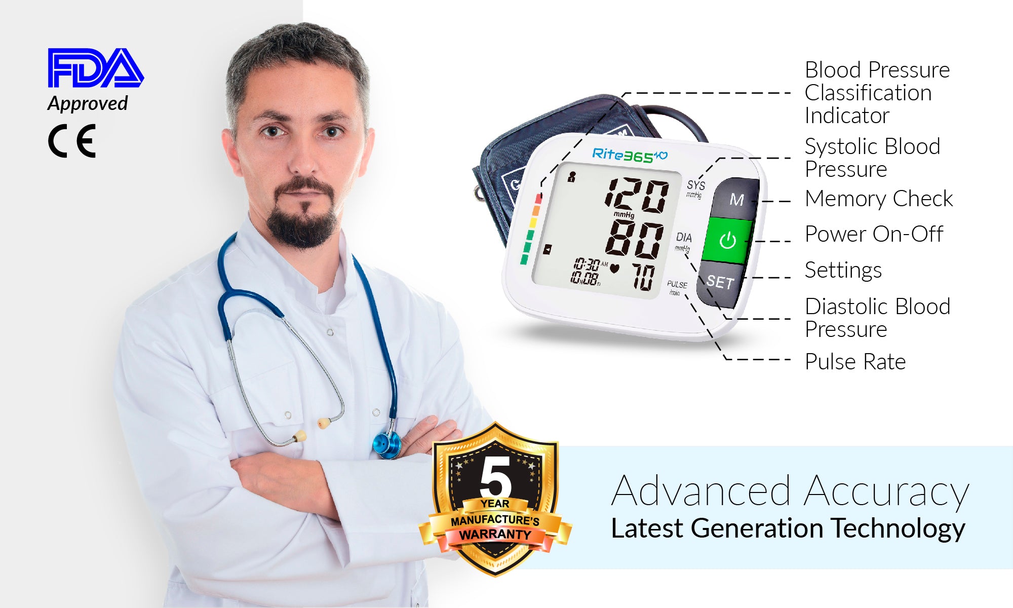 Ce Fda Approved Wrist Blood Pressure Monitor Fully Automatic